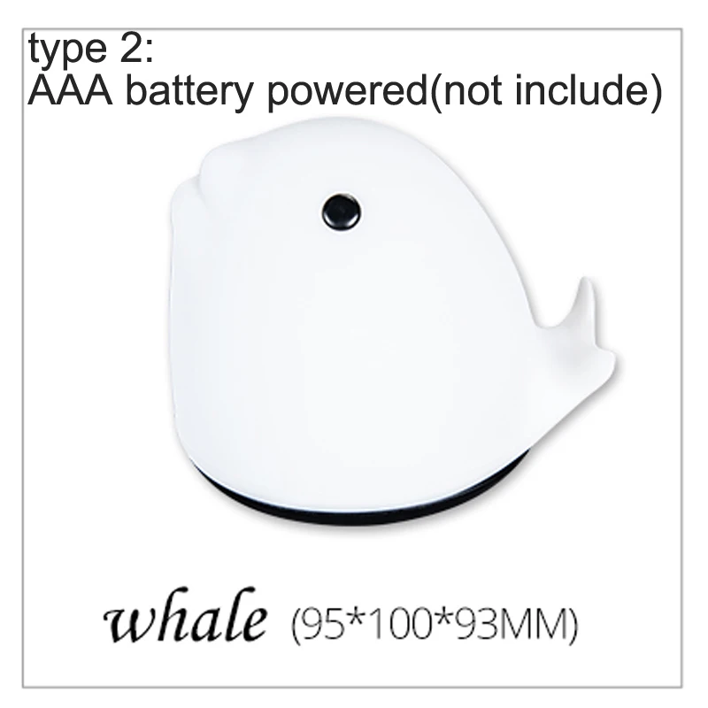 whale no battery USB Перезаряжаемый детский Ночной светильник, Ночной светильник в виде животного, мягкий силиконовый мультяшный Ribbot, собака, панда, Кит, дельфин, подарок для детей - Испускаемый цвет: whale no battery