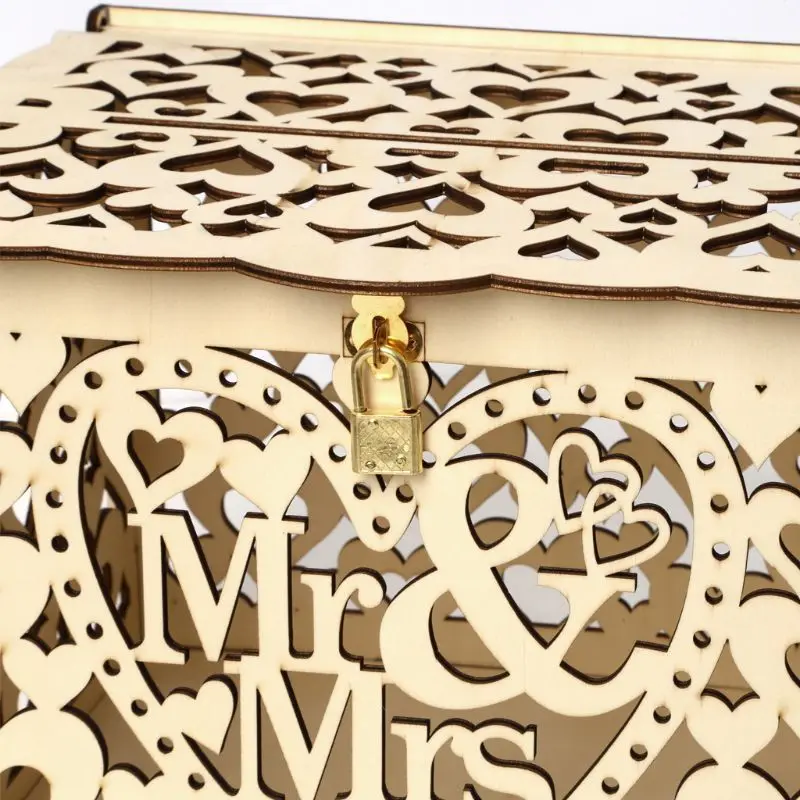 DIY свадебный подарок Mr Mrs Деревянная открытка денежный ящик чехол с замком в