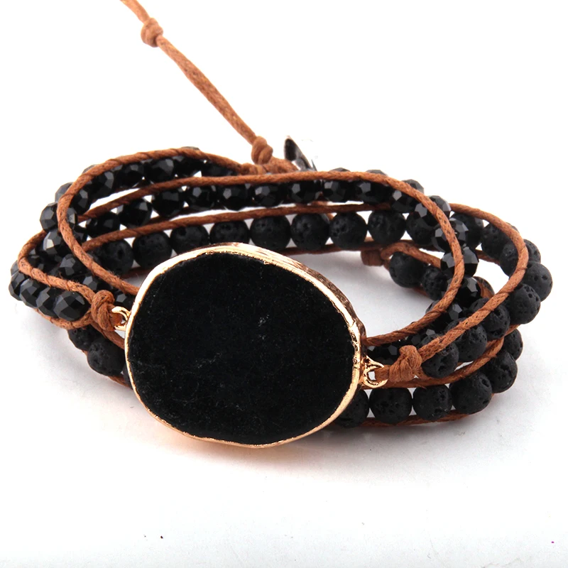 Модный красивый модный черный смешанный браслет с натуральными камнями