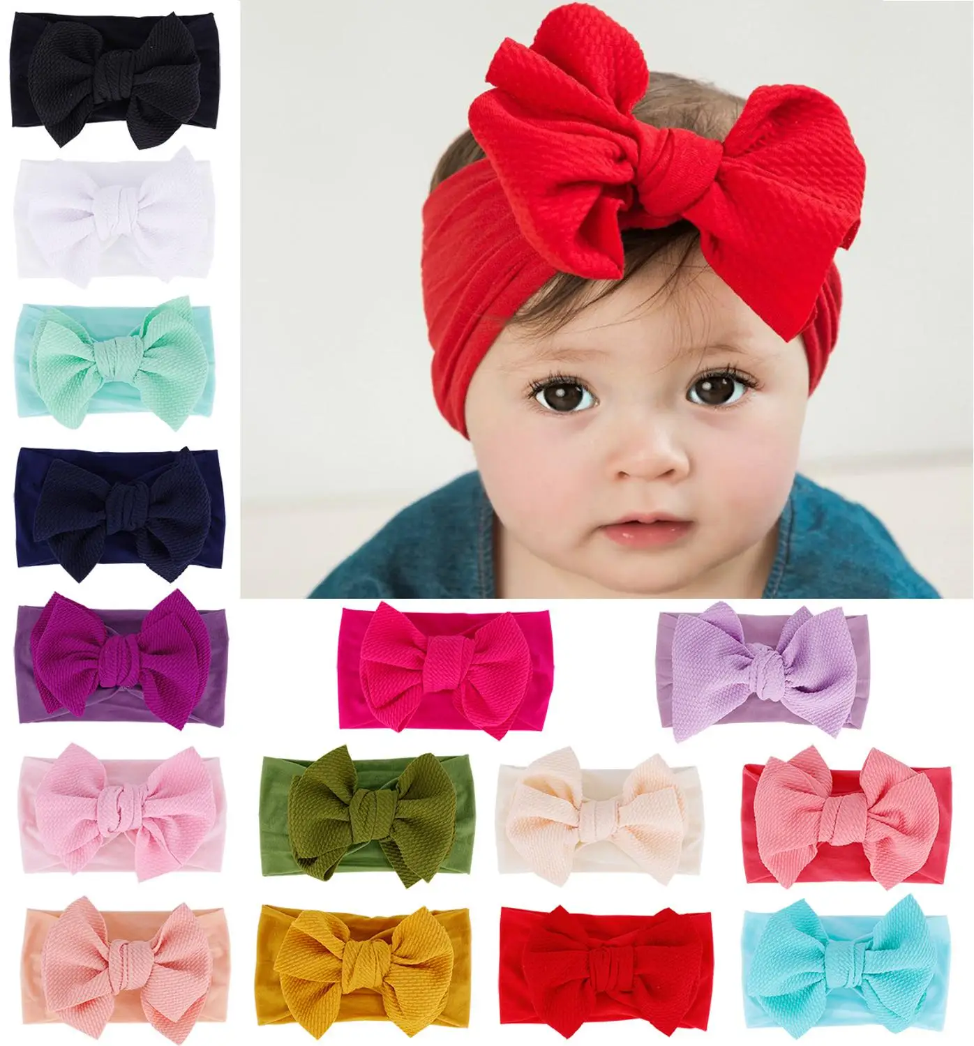 

2019 New Super Soft Wide Nylon Headbands,Knotted Hair Bow Headband,Nylon Bows Turban Headwraps Children Girls Headwear 30pc/lot