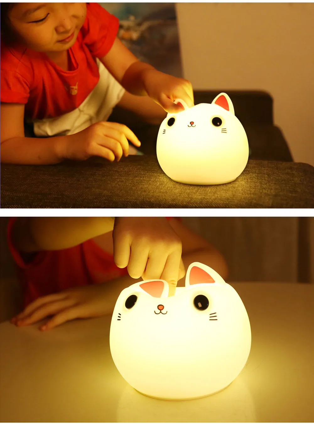 Сенсорный цветной светодиодный ночник с кошкой, USB Перезаряжаемый мультяшный силиконовый прикроватный светильник с животными для спальни, детский подарок