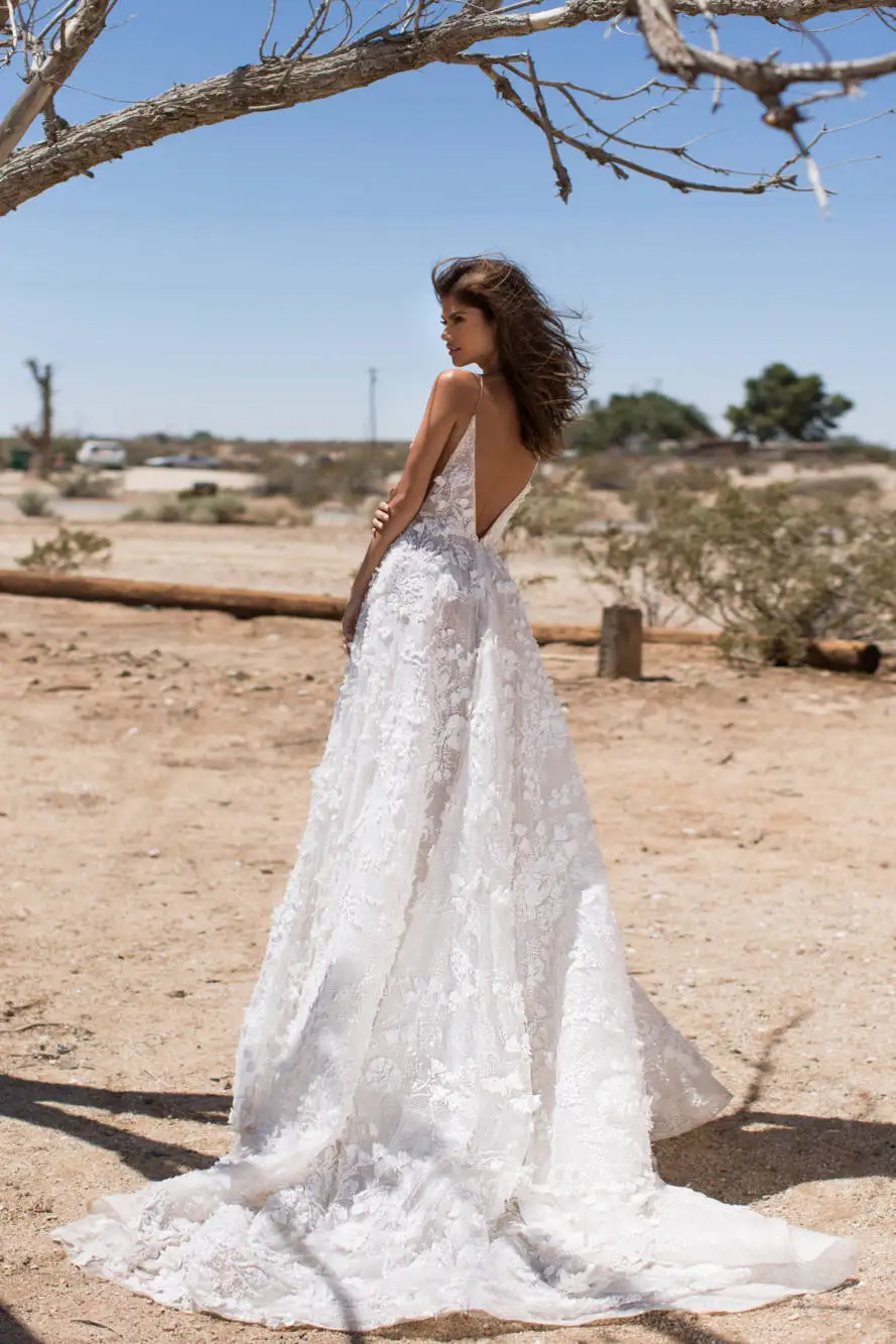 Robe de mariee Новое поступление, Пляжное свадебное пдатье с вырезом на спине, на бретельках, со шлейфом, платье невесты, платья Vestido de noiva