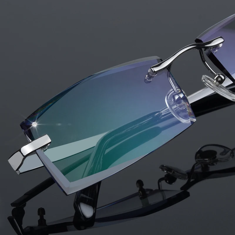 Мужские очки для близорукости из чистого титана 2017 без оправы с алмазной