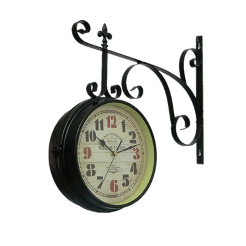Винтажные металлические двусторонние настенные часы Saat из кованого железа