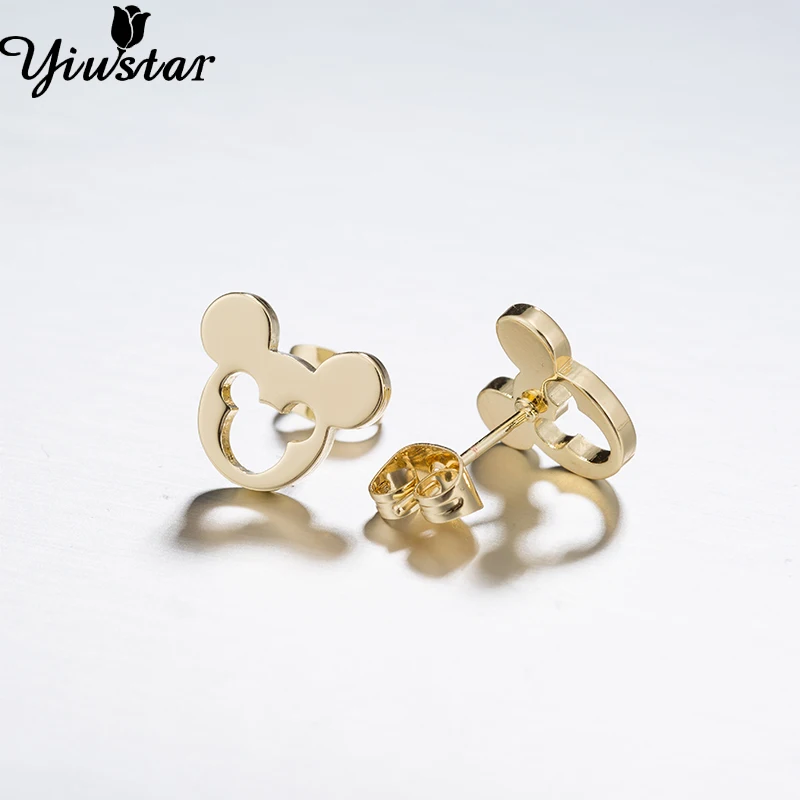 Yiustar, серьги с Микки Маусом, крошечные серьги-гвоздики из нержавеющей стали для женщин, девочек, детей, полые необычные серьги с Микки, милые серьги-гвоздики Brinco