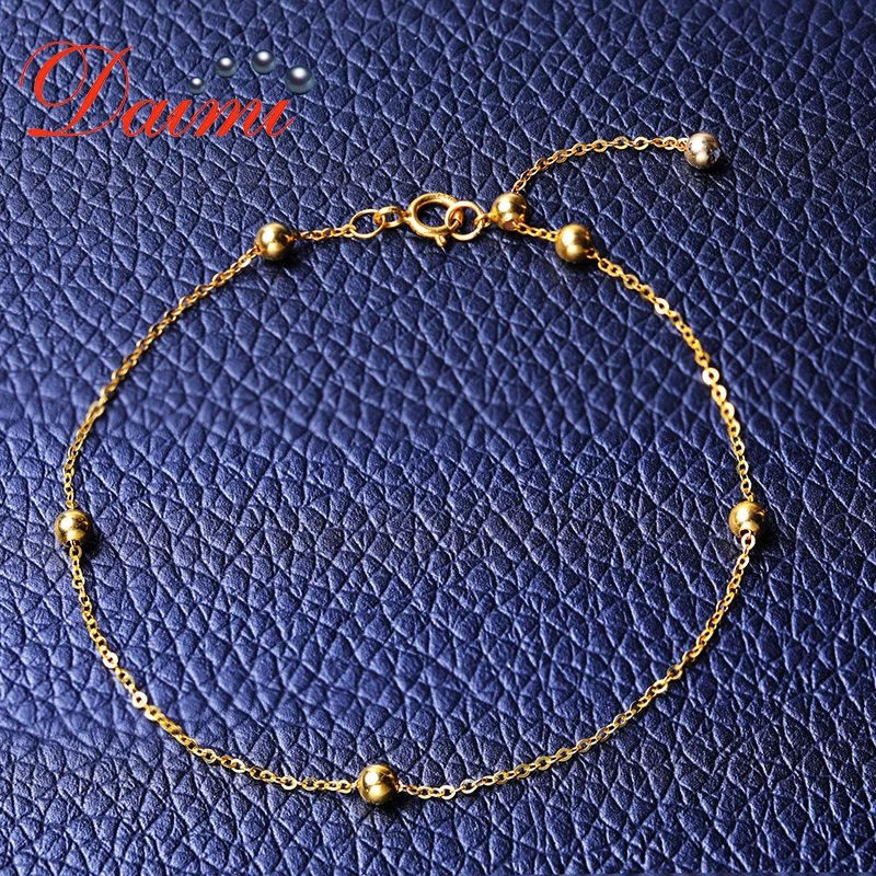 DAIMI браслет из чистого золота спутниковая цепочка 18K желтое золото с бусинами