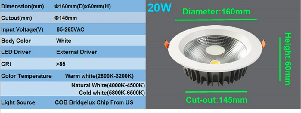 Светодиодные светильники Downlight Downlight LED 7W 12W 20W 30W 40W 85-265V с подсветкой светодиодные утопленные COB потолочные светильники для ванной комнаты