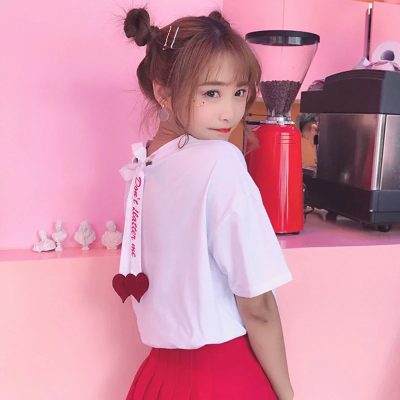 Женская футболка весна лето 2019 Корейская одежда Ulzzang Harajuku бандаж на спине с