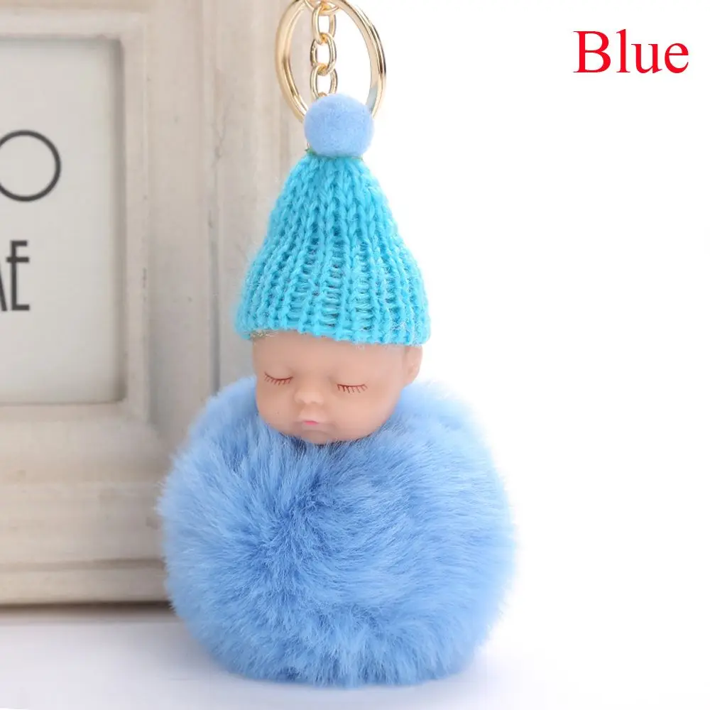 blue Милый спальный детский Кукольный помпон из искусственного меха кролика, брелок для ключей, плюшевая игрушка, подвеска, пушистый меховой брелок, сумка для ключей, подвесная Детская плюшевая игрушка - Цвет: blue