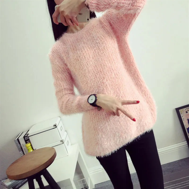 Осень-зима круглый вырез горловины с длинным рукавом Для женщин трикотаж Тепло