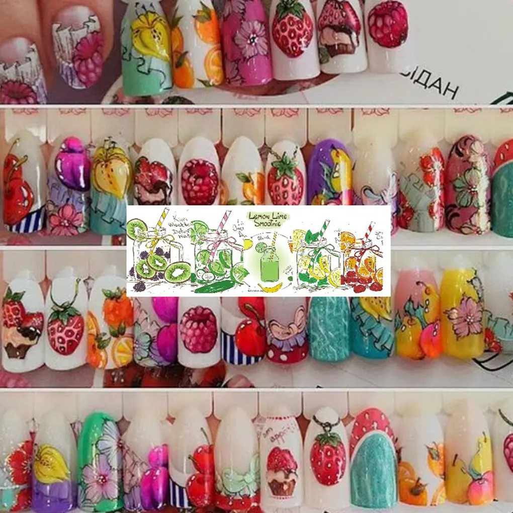 12 листов/набор красочные фрукты ногтей переводная наклейка цветок