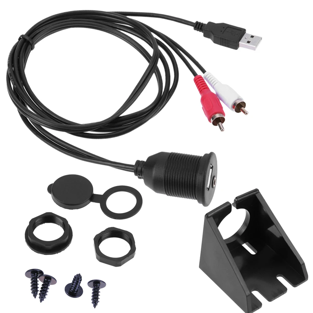 

USB A Jack 3.5 mm RCA Female Cable Plug Adapter to 2 x RCA USB2.0 Cord Dashboard Panel Dash Mount USB AUX Extension Cable
