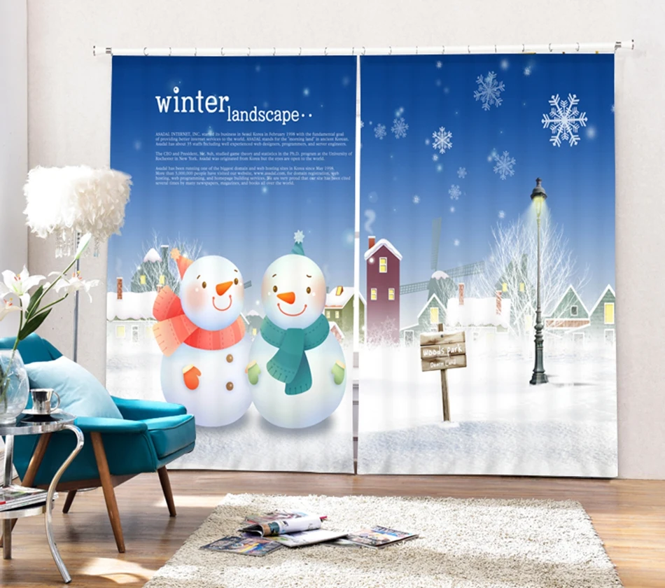 Рождественская мультяшная занавеска Снежная сцена елка шары Рождественский