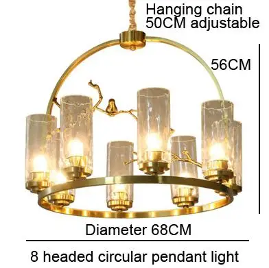8 headed light Птичье гнездо Золотой светодиодный подвесной светильник-люстра Подвесная стеклянная медный канделябр светильник светодиодный светильник для фойе гостиной - Цвет абажура: 8 headed light