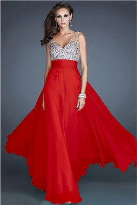 Женщины Сексуальная Спинки Глубокий V образным Вырезом Шифон Бисером Длинные