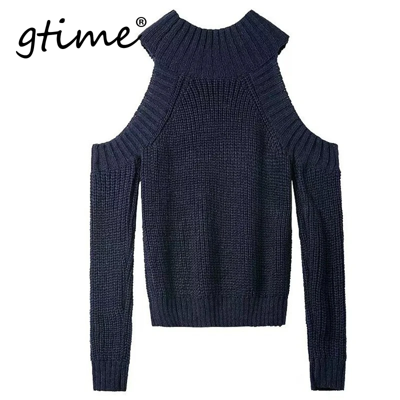 GTIME Dropshipping Turtleneck off shoulder knitted sweater women Fashion tricot pullover jumpers Pull femme oversized cape WGT14 | Женская