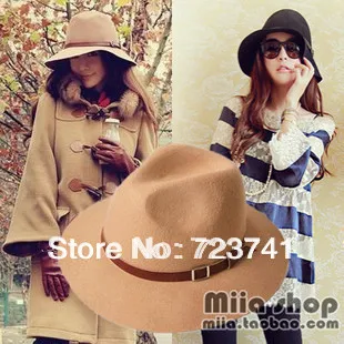 В наличии! Новинка 2017 модная женская шерстяная шляпа с большими полями шапки fedoras