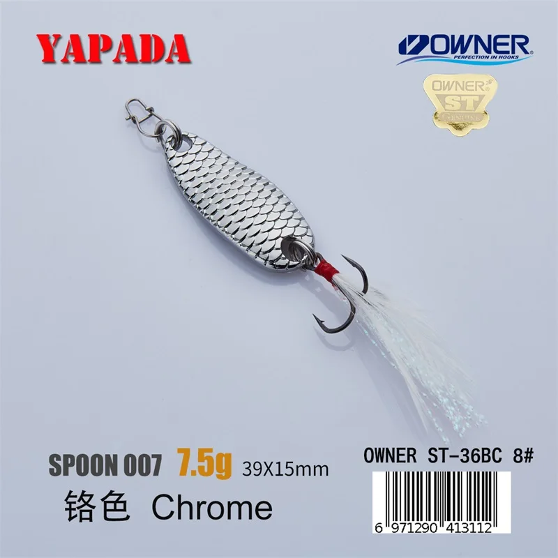 Chrome 7.5g Feather YAPADA ложка 007 Loong Шкала 5 г/7,5 г 34-39 мм держатель тройной крючок многоцветный цинковый сплав металлическая ложка перо рыболовные приманки бас - Цвет: Chrome 7.5g Feather