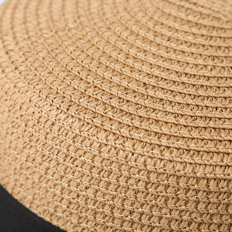 Летняя Соломенная женская шляпа Toquilla с плоским верхом пляжная от солнца розовой