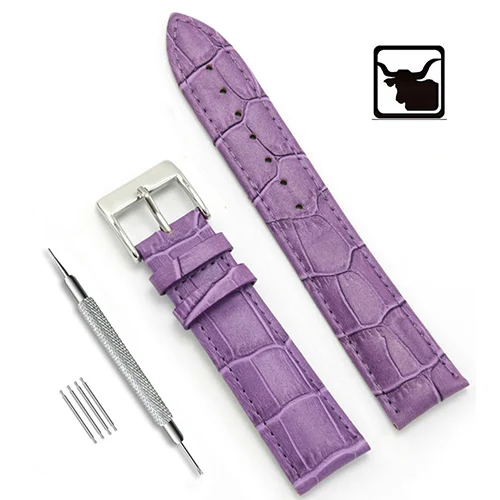 Purple 1 Мягкий ремень на запястье браслет, удобная женская обувь из натуральной кожи ремешок для часов 12/14/16/18/19/20 мм/22 мм/24 мм часы пряжкой ремешок+ инструмент - Цвет ремешка: Purple 1