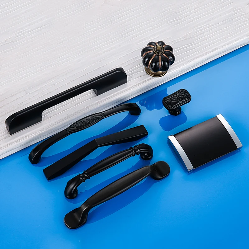 5 шт. современные черные дверные ручки металлический выдвижной ящик для
