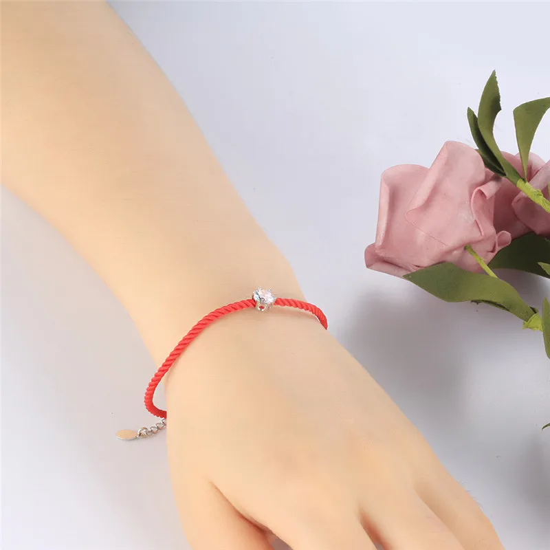 Hot Sell Style Jewelry Thin Red Thread String Rope Bracelet With White Gold-Color Chain and Crystals for Lucky Women B1 | Украшения и