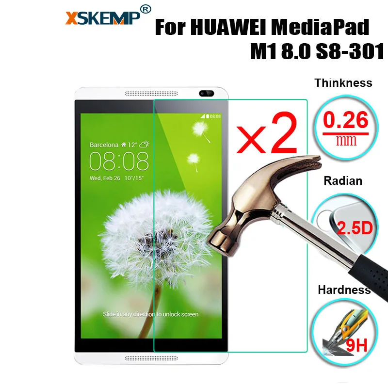 XSKEMP 2 шт./лот закаленное Стекло для huawei MediaPad M1 8 0 S8 301W Anti Explosion Экран протектор Tablet