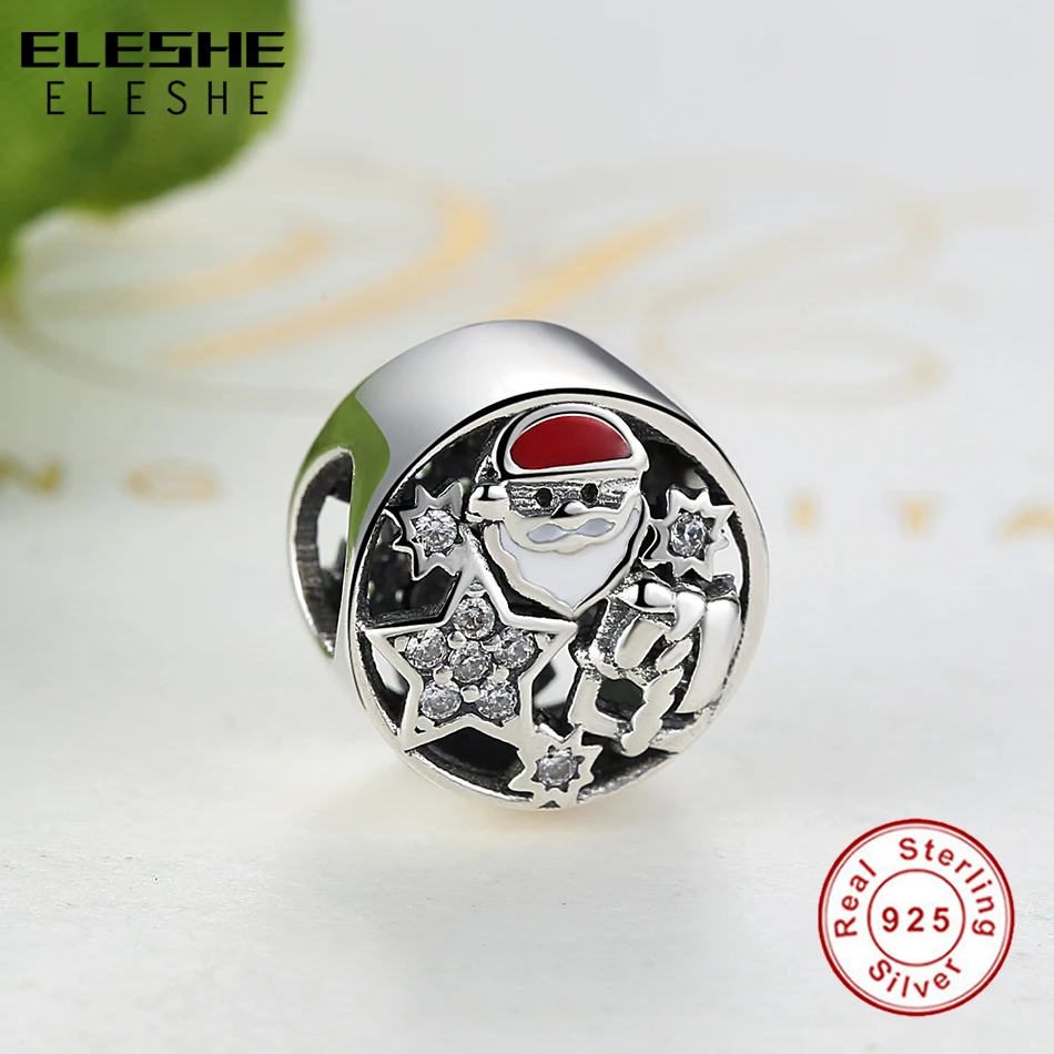 ELESHE, 925 пробы, серебряный, Рождественский, снежинка, звезда, кристалл, подвески, подвеска, подходит для шарма, браслет, ювелирное изделие, подарок
