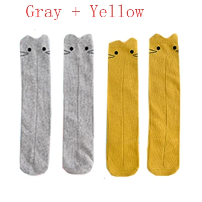 Gray yellow 2PCS Милые забавные носки для малышей Детские гольфы до колена с рисунком кролика для детей 0-3 лет, Meias, Calcetines, лыжные носки для мальчиков, носки для девочек - Цвет: Gray yellow 2PCS