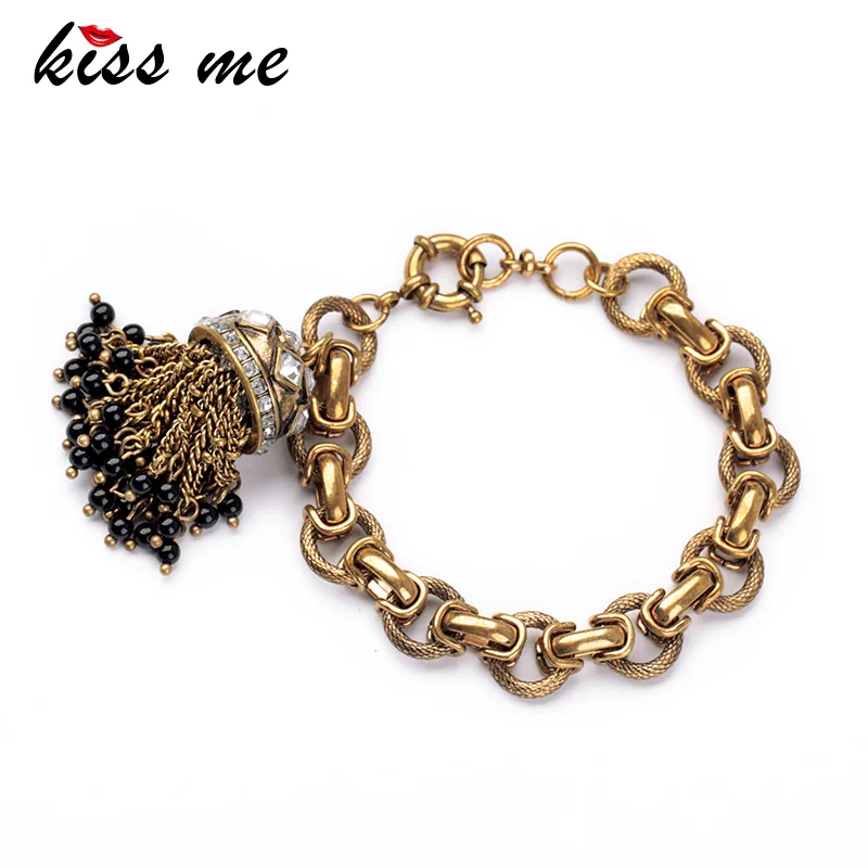 kissme Factory Wholesale Antique Gold Color Copper Tassel Bracelets Jewelry Fashion Charm Bracelets Bangle For Women Accessories