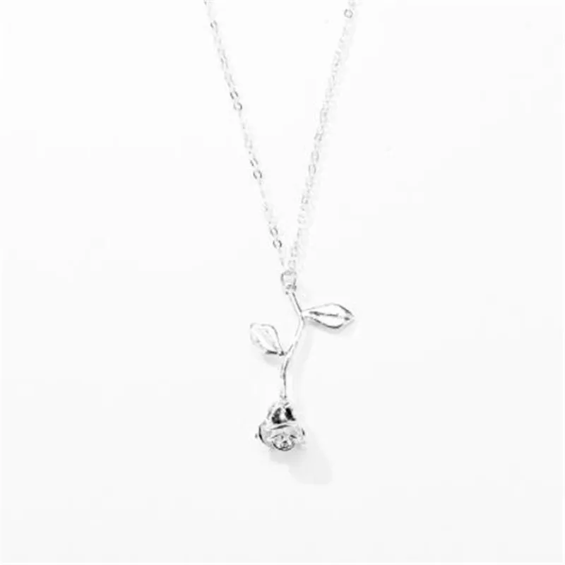 Silver WKOUD модное украшение, колье из розового золота розового утверждающий кулон Цепочки и ожерелья Для женщин Красавица и Чудовище ювелирные подарки для любимых - Окраска металла: Silver