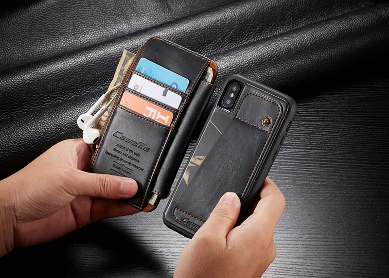 Чехол Me для IPhone X, 6, 7, 8 Plus, Ретро стиль, натуральная кожа, металлическая молния, 2 в 1, флип-кошелек, держатель для карт, чехол для IPhone XS Max XR