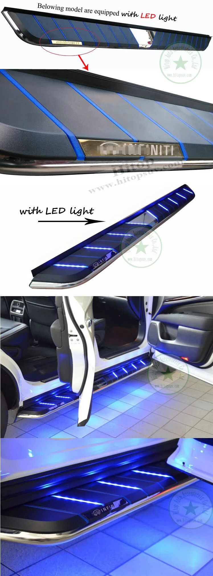Подходит для INFINITI FX35 FX37 JX35 QX50 QX60 QX70 Беговая доска ступня nerf бар, "Топ Роскошный", с "светодиодный светильник", загрузка 300 кг