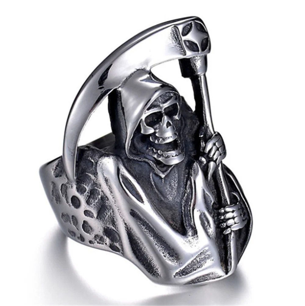 Silver Мужские Винтажные Прочные Кольца с черепом для мальчиков, модные вечерние кольца в стиле панк, ювелирные изделия с черепом, кольцо серп, ювелирные изделия на Хэллоуин - Цвет основного камня: Silver