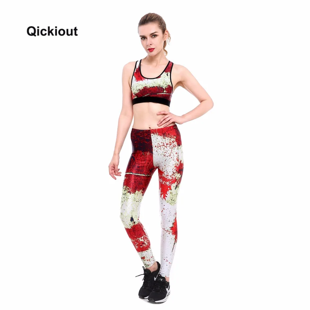 Qickitout 2017 Новый комплект с бюстгальтером и леггинсами для фитнеса повседневные