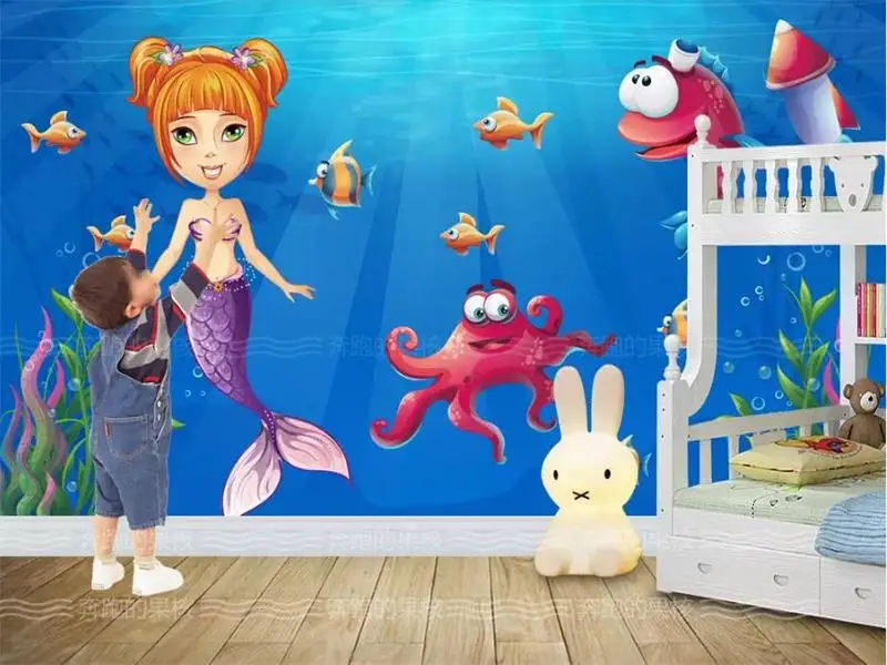 

3d фото обои на заказ детская комната росписи ручная роспись Море мир Картина с русалкой диван ТВ фон обои для стены 3d