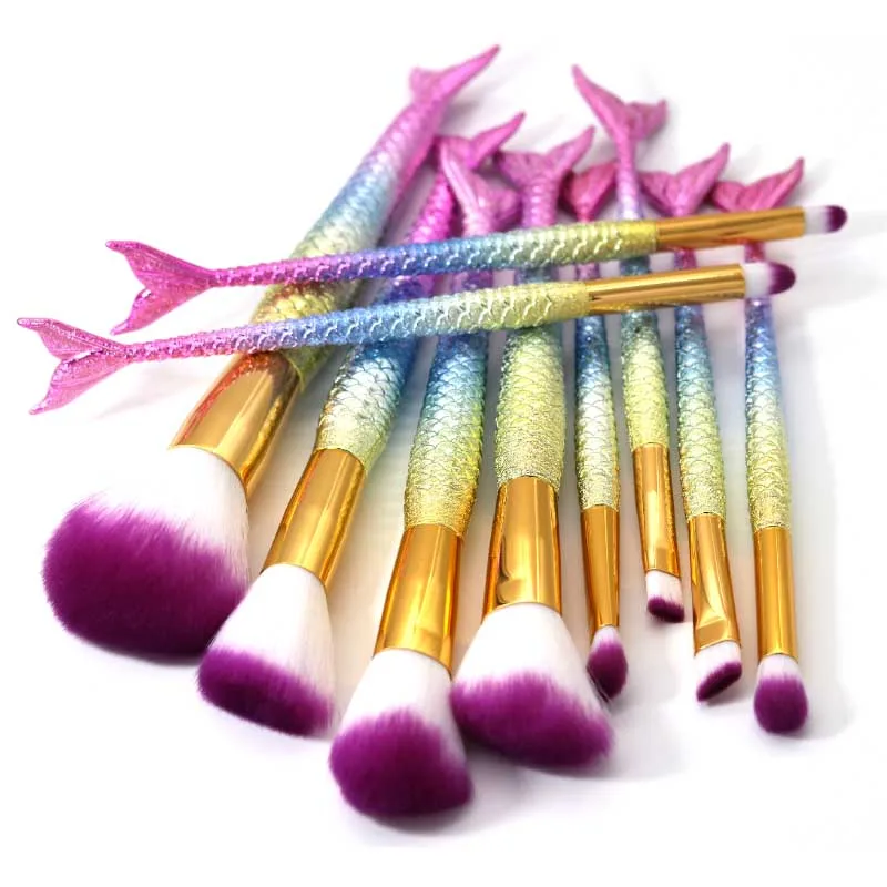 AiceBeu 1/10/11PCS Mermaid Makeup Brushes Foundation Blending Powder Eyeshadow Contour Concealer Blush Beauty Make Up Tool Kit | Красота и