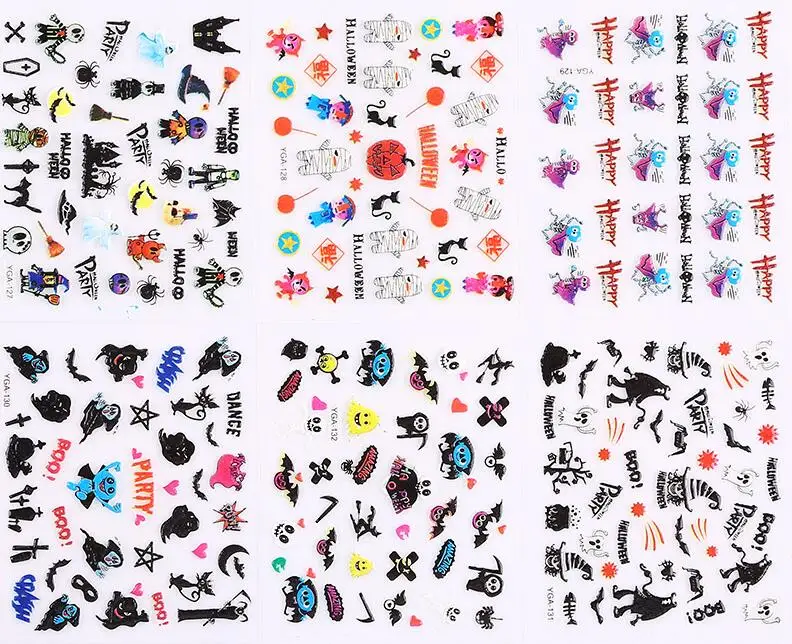 24 Простыни Хэллоуин Дизайн Красота ногтей Наклейки клей передачи 3d череп Тыква