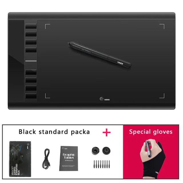 UGEE M708 10x6 дюймов цифровой планшет 8192 чувствительность к давлению креативный планшет фирменный чертежный дизайн написание живопись дизайнер - Цвет: Черный