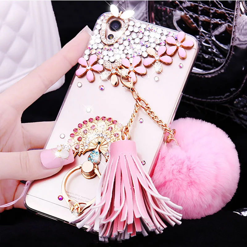 Женские зимняя теплая шерсть кролик диаманта Rhinestone чехол для телефона samsung Galaxy A3/5