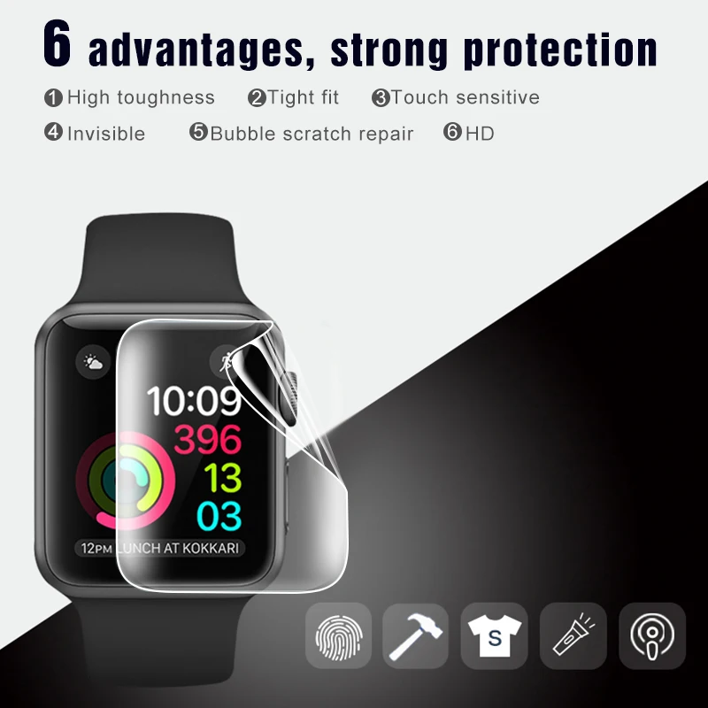 Мягкая Гидрогелевая защитная пленка на весь экран для Apple Watch 7 6 SE 5 40 мм 44 45 не