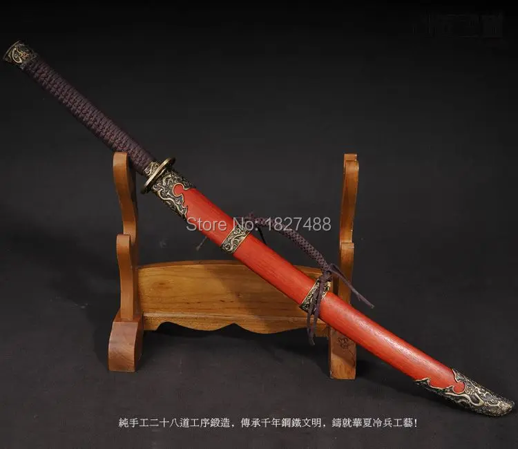 Подлинная ручная кованая красная Дамасская сталь полное лезвие Tang острый меч