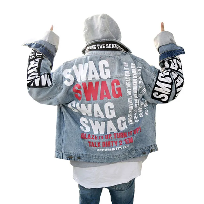 HZIJUE мужские джинсовые куртки Swag с дырками на молнии, джинсовые куртки, мужские синие пальто в стиле хип-хоп, американские размеры s-xl
