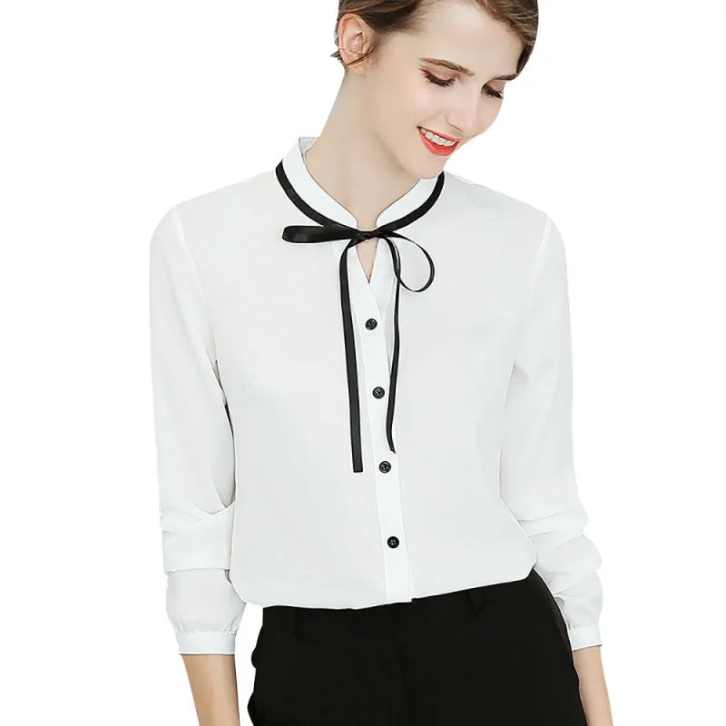 

Office Ladies Blouse Fashion Long Sleeve Bow Slim White Shirt Female Sweet Bodycon Work Blouses Blusas