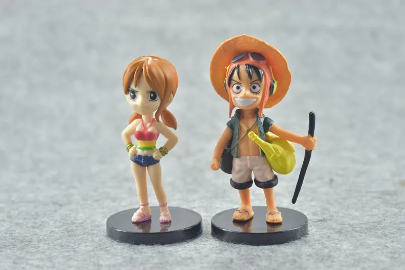 New hot sale 9pcs/set ONE PIECE Luffy Nami Zoro Chopper Sanji Brook FRANKY travel ver. 9CM gift for children free shipping | Игрушки и