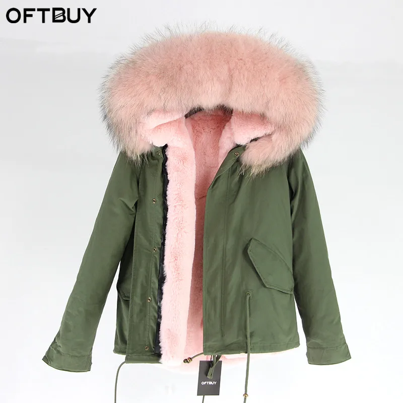 Бренд OFTBUY,, хаки, зеленый, зимняя куртка, пальто, женская парка, пальто с натуральным мехом, натуральный большой енотовый меховой воротник, теплая, толстая, мягкая подкладка - Цвет: 12