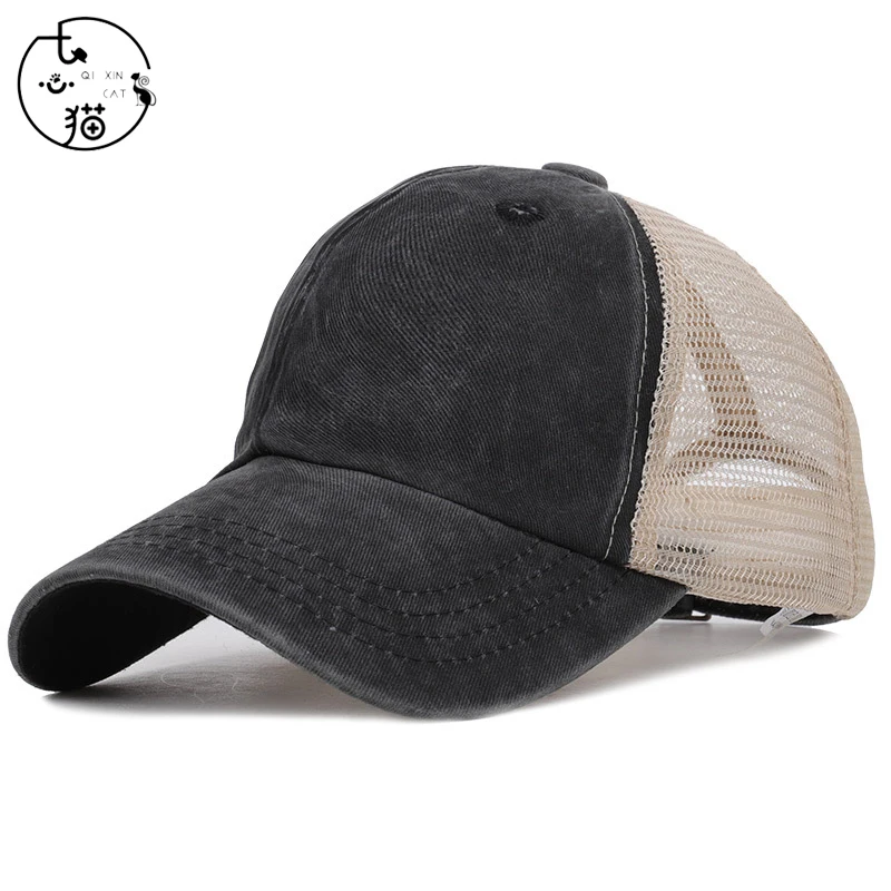 Женская и Мужская бейсболка летняя из 100% хлопка с потертостями козырьком для