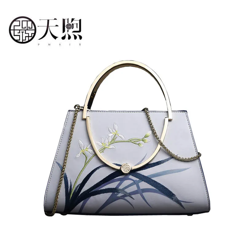 Pmsix 2020 New Women Leather bag quality handbags Fashion embroidered Luxury Cowhide tote women leather shoulder | Багаж и сумки