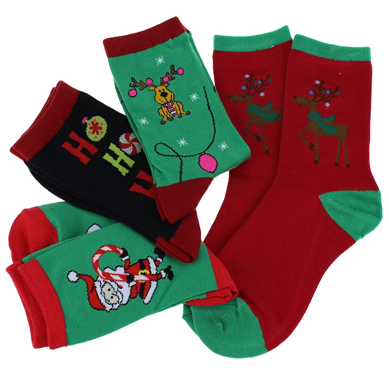 Акция 4 пары скандинавских рождественских хлопковых теплых носков с оленем