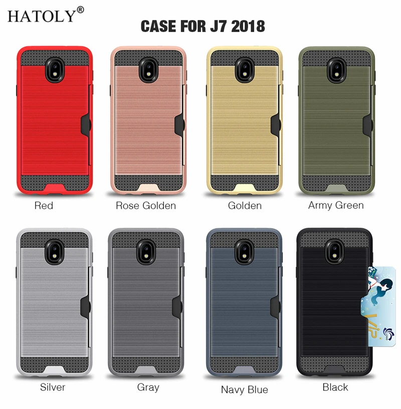 For Samsung Galaxy J7 2018 Cover Shockproof Brushed Armor Rugged Silicone Phone Case for With Card Slot |